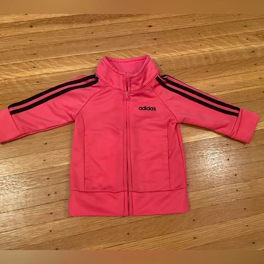 Adidas pink zip up athletic track jacket